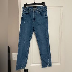Just black Medium Wash Denim Raw Hem Straight Jeans